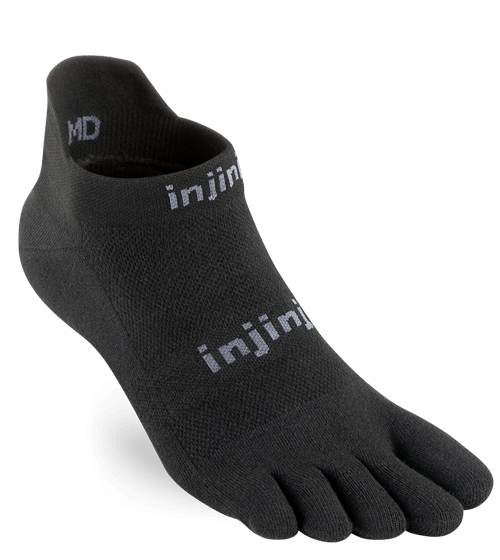 Injinji RUN Original Weight No-Show Running Toe Socks (Black)