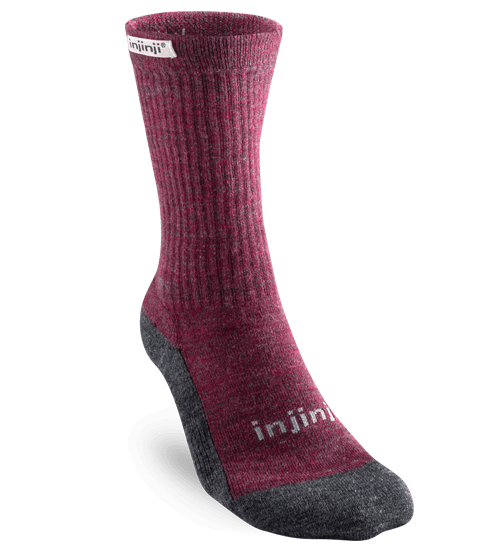 Injinji Womens Hiker + Liner Combo Merino Wool Crew Walking Socks (Maroon & Heather Grey)