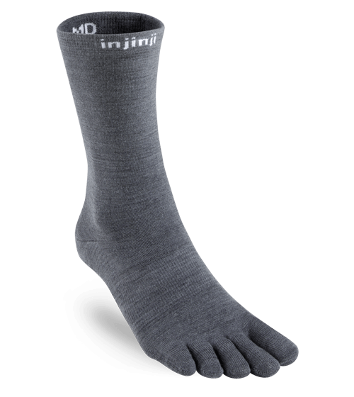 Injinji Liner Merino NuWool Lightweight Crew Toe Socks (Charcoal)