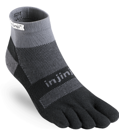 Injinji RUN Midweight Mini-Crew Running Toe Socks (Black/Grey)