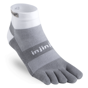 Injinji RUN Midweight Mini-Crew Running Toe Socks (White/Grey)