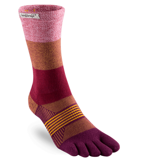 Injinji Womens Trail Midweight Mini-Crew Running Toe Socks (Pomegranate)