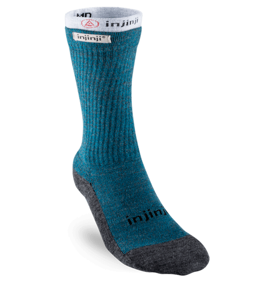 Injinji Womens Hiker + Liner Combo Merino Wool Crew Walking Socks (Blue & Heather Grey)