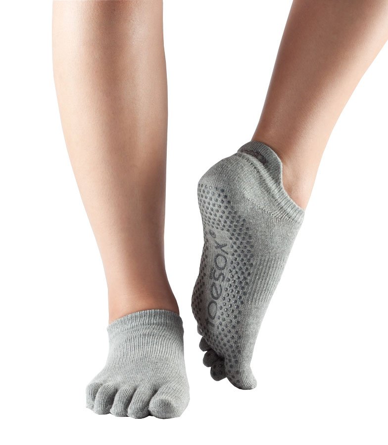 ToeSox Full Toe Low Rise Grip Toe Sock - Heather Grey | Feetus