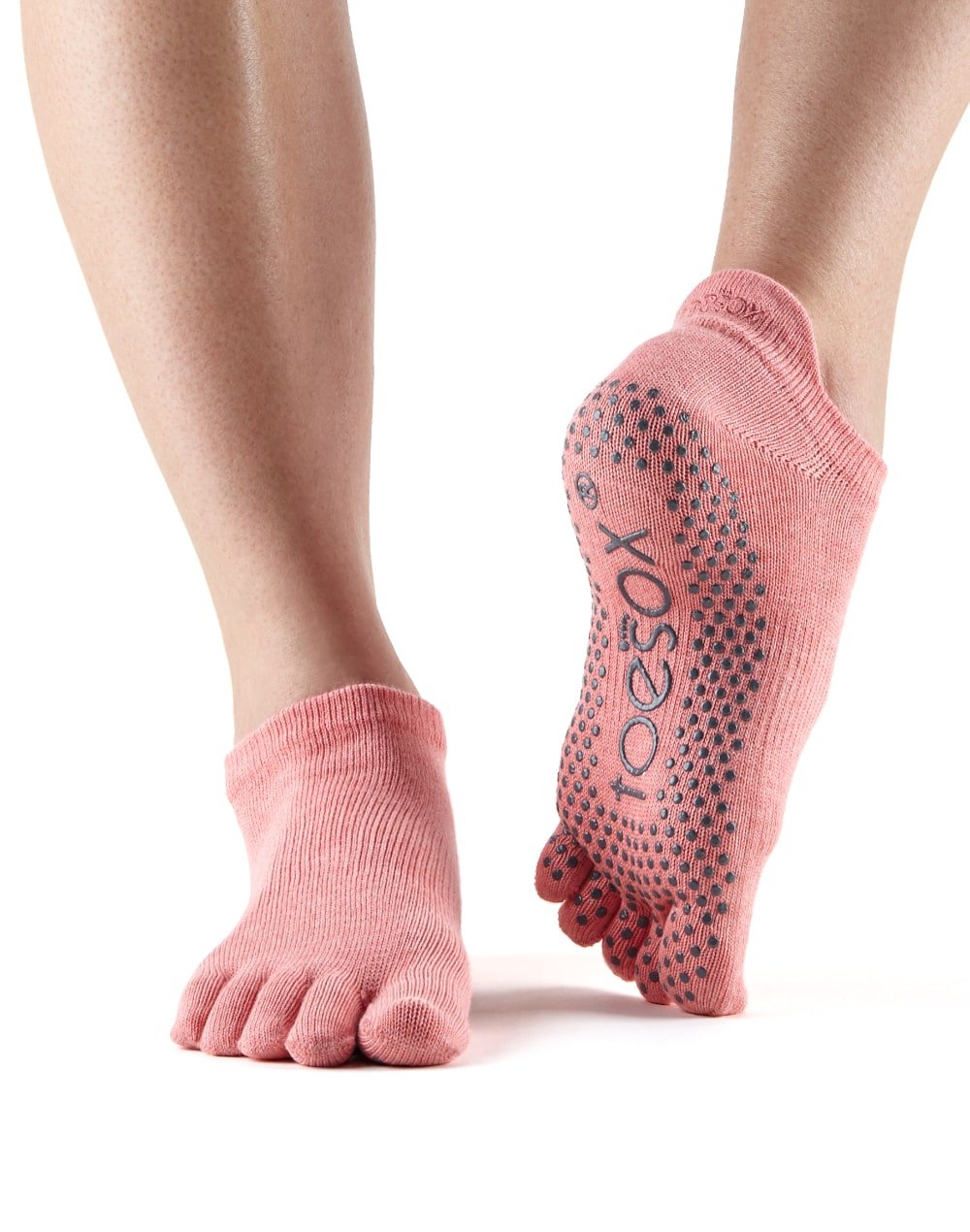 X-Small ToeSox Womens Grip Half Toe Low Rise Socks Heather Grey