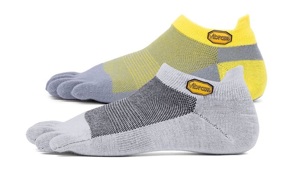 Vibram 5TOE Athletic No Show Toe Socks - Twin Pack - (1 x Light Grey, 1 x Yellow/Grey)