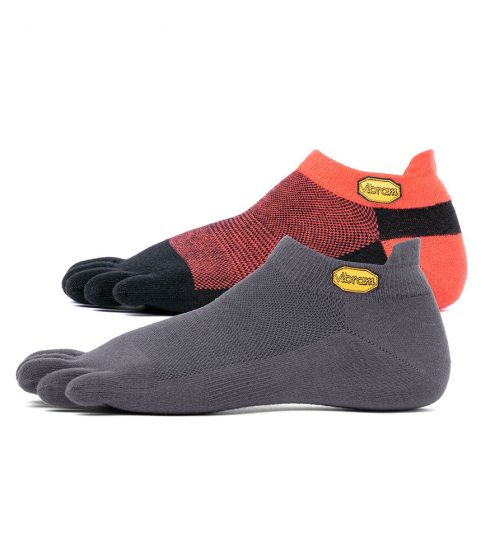 Vibram 5TOE Athletic No Show Toe Socks - Twin Pack - (1 x Black/Red, 1 x Grey)