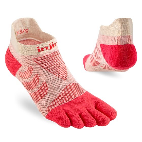 Injinji Womens Ultra Run No-Show Toe Running Socks (Peach) - Dual