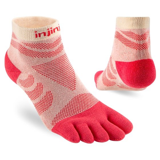 Injinji Womens Ultra Run Mini Crew Toe Running Socks (Peach) - Dual