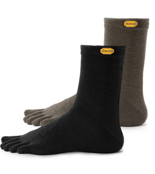 Vibram 5TOE Merino Wool Blend Crew Toe Socks Twin Pack - (1 x Black 1 x Green)