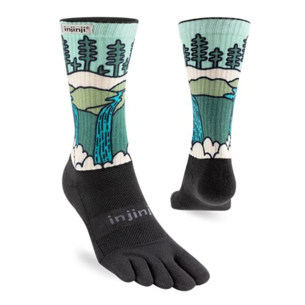 Injinji Artist Designed Trail Crew Midweight Running Toe Socks (Cascade) - Pair