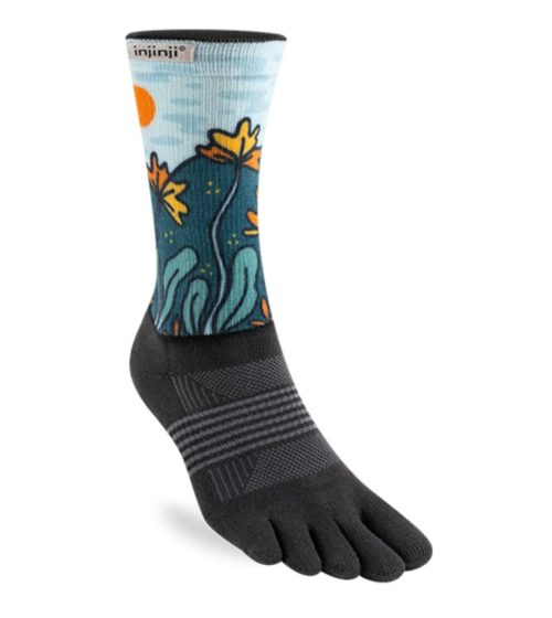Injinji Artist Designed Womens Trail Crew Midweight Running Toe Socks (Poppy)