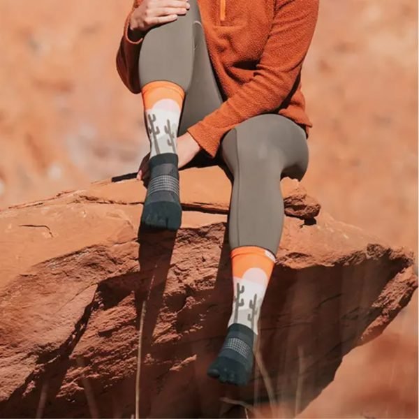 Injinji Artist Designed Womens Trail Crew Midweight Running Toe Socks (Sunrise) - lifestyle