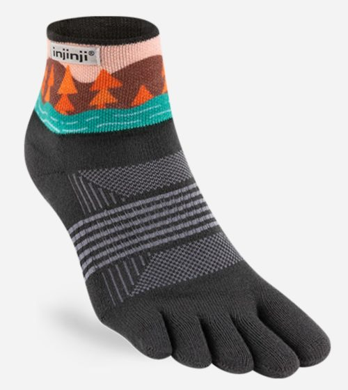 Injinji Artist Designed Womens Trail Midweight Mini-Crew Running Toe Socks - (Stream)