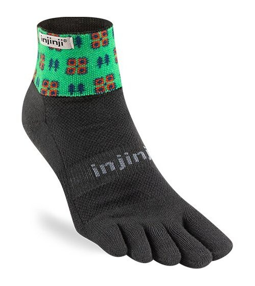 Injinji Artist Designed Trail Midweight Mini-Crew Running Toe Socks (Evergreen)