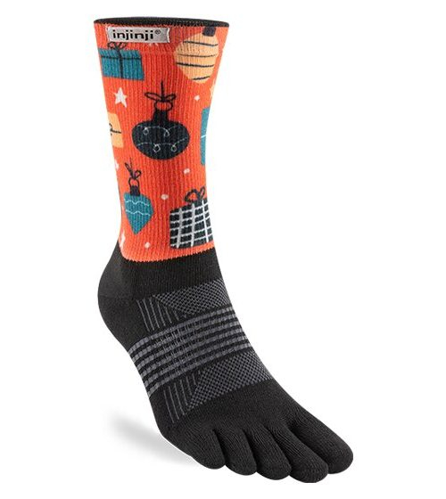 Injinji Womens Trail Crew Midweight Running Toe Socks (Bows) - XMAS SPECIAL