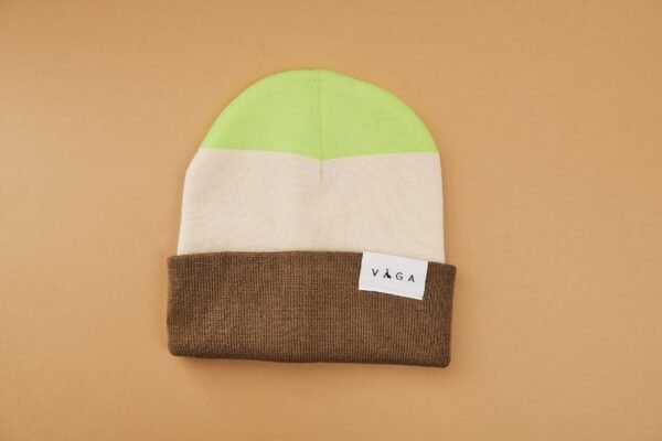 VÅGA Casual Beanie – Taupe/Grey/Navy/Neon Yellow – The Premium Winter Beanie - front